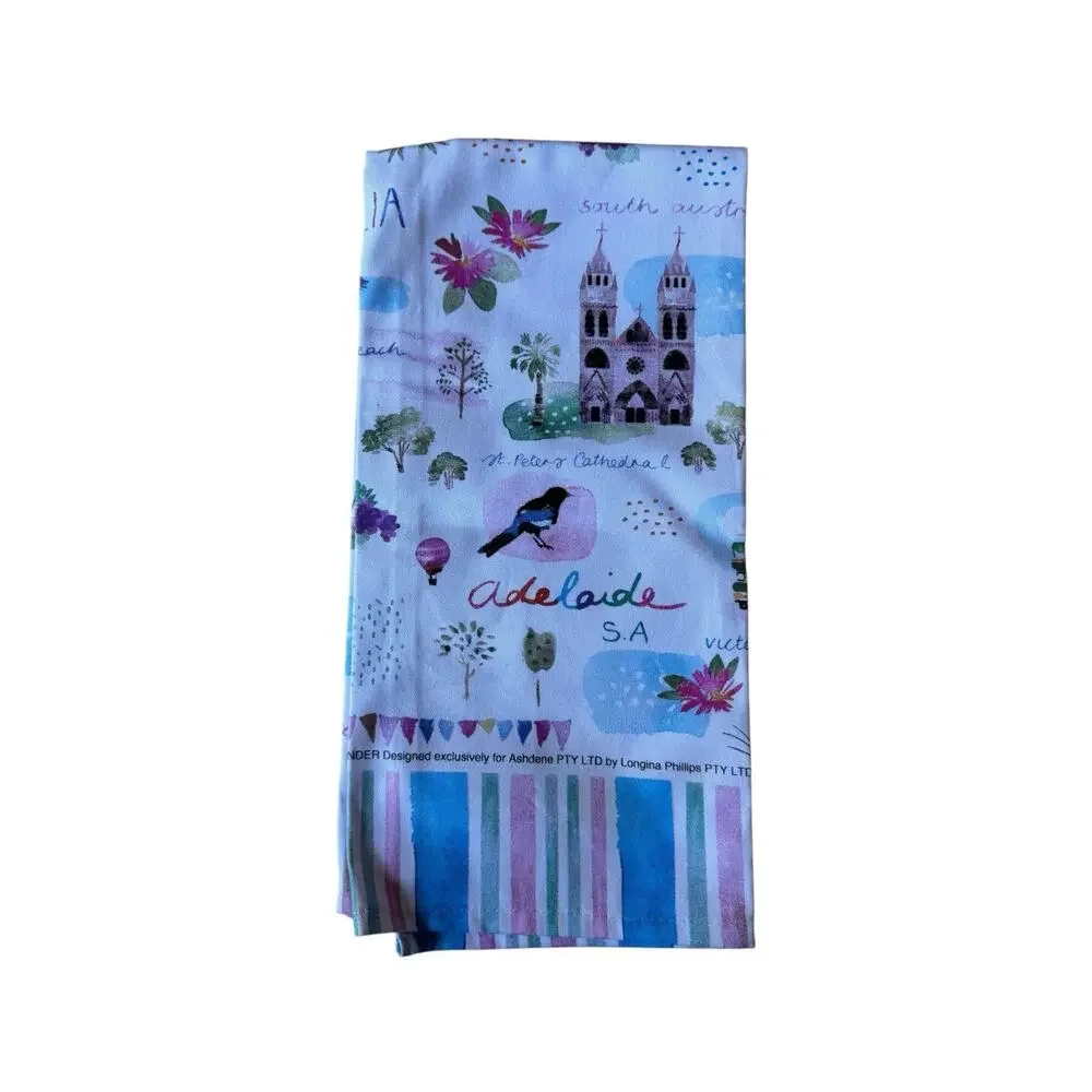 South Australia Print Tea Towel *NEW* ASHDENE Longina Phillips Beach Koala Trees